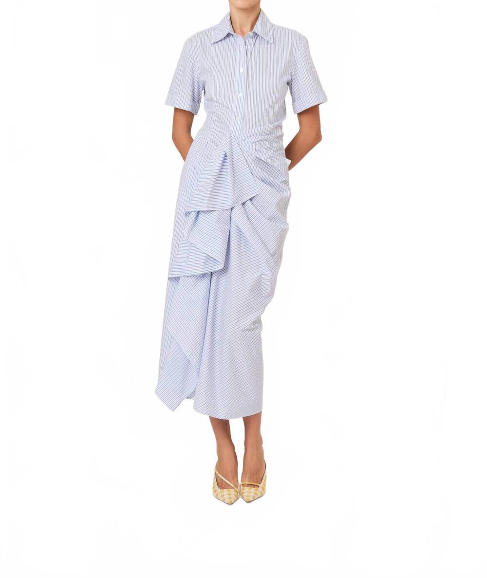 NEW ROSIE ASSOULIN gathered ruffle shirt dress in blue stripe